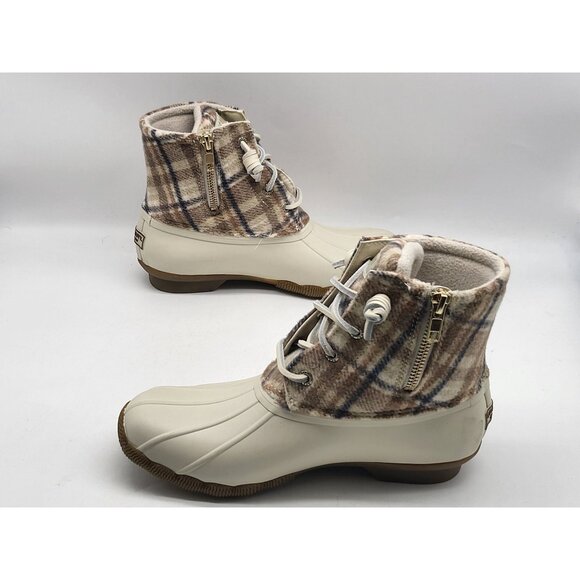Sperry Plaid Womens Duck‎ Boots Side Zip Size 6 Beige Tan STS87767 - Picture 3 of 9